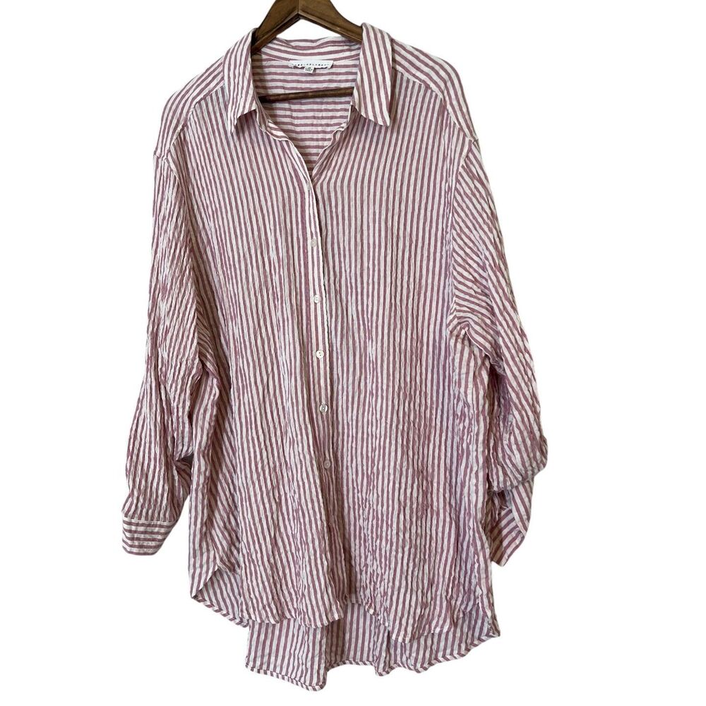 Jane + Delancey Pink White Stripe Crinkle Fabric Popover Top Womens Sz 2X